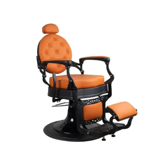 Barberstoel met Zwart Mat Frame en Oranje Bekleding